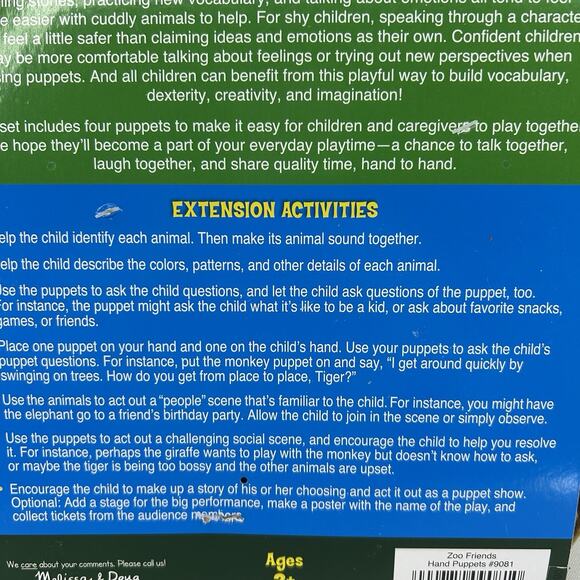 Melissa and Doug Zoo Friends Animal Hand Puppets set new Gift pretend play New - Picture 7 of 10